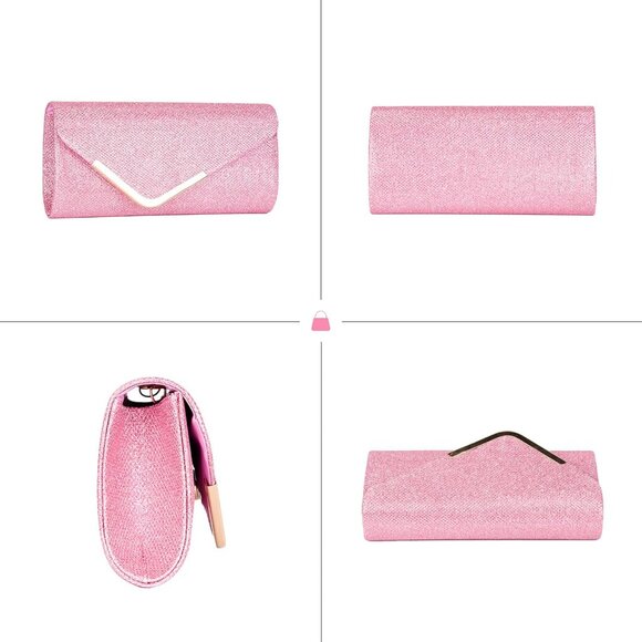 Women Pink Trendy Clutch Purses Evening Fashion Envelope Cross-Body Handbags - Picture 7 of 7